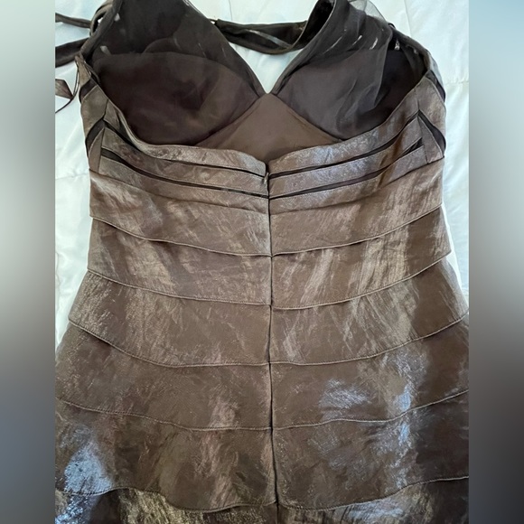 Cache Women’s Designer Halter Style Tiered Cocktail Dress Brown Metallic Shimmer - Picture 6 of 16